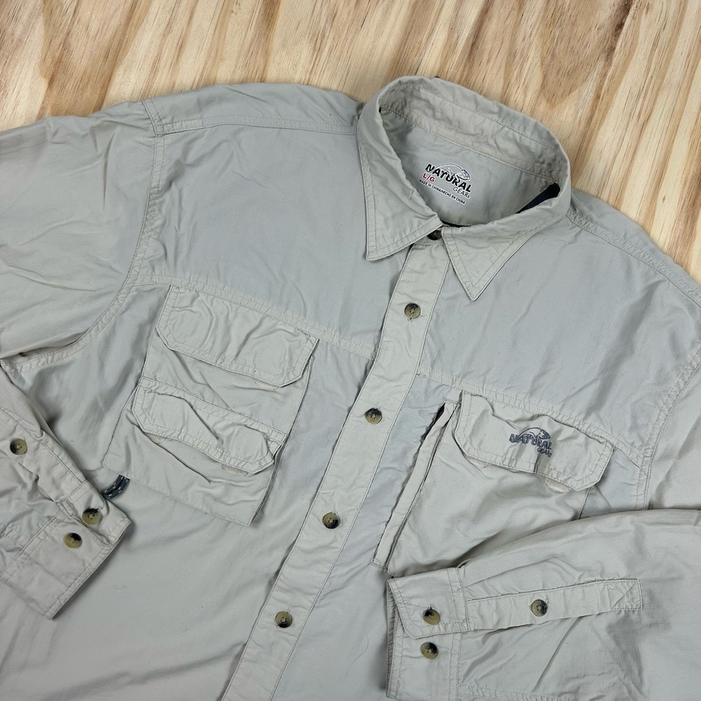 Natural Gear Mens Size L Beige Fishing Shirt Button Up Vented Outdoor‎ Hiking